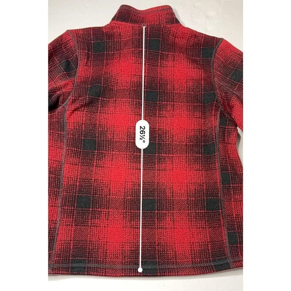The North Face Novelty Gordon Lyons Fleece‎ Quarter Zip Red Plaid Pullover SMALL